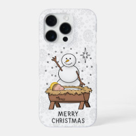 Vrolijke Kerstmiskerststal Baby Jesus Snowman iPhone 16 Pro Hoesje
