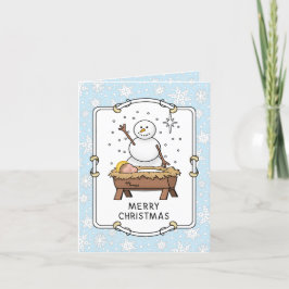 Vrolijke Kerstmiskerststal Baby Jesus Snowman Kaart