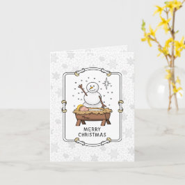 Vrolijke Kerstmiskerststal Baby Jesus Snowman Kaart