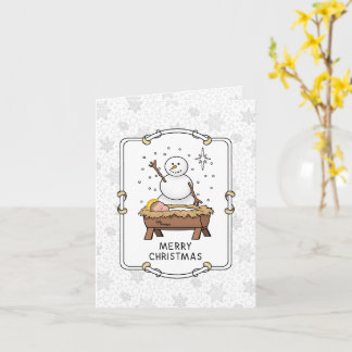 Vrolijke Kerstmiskerststal Baby Jesus Snowman Kaart