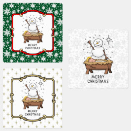 Vrolijke Kerstmiskerststal Baby Jesus Snowman Labels