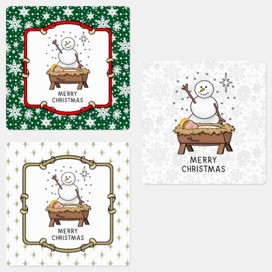 Vrolijke Kerstmiskerststal Baby Jesus Snowman Labels (Groep)