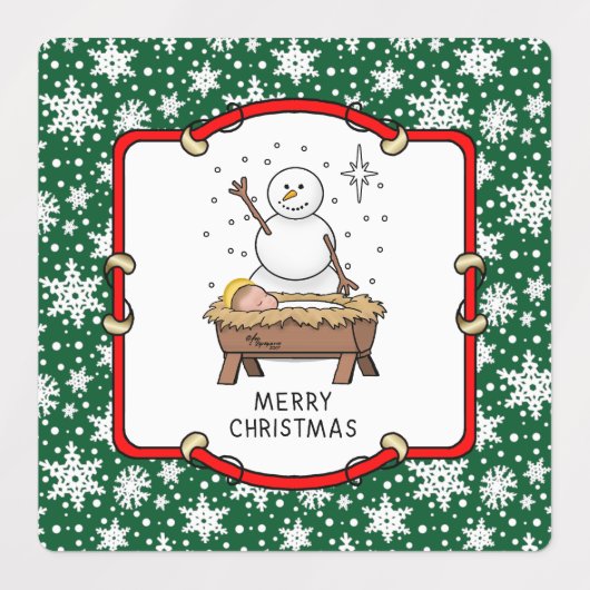 Vrolijke Kerstmiskerststal Baby Jesus Snowman Labels (Design 1)