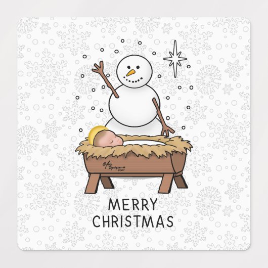 Vrolijke Kerstmiskerststal Baby Jesus Snowman Labels (Design 2)