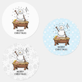 Vrolijke Kerstmiskerststal Baby Jesus Snowman Labels