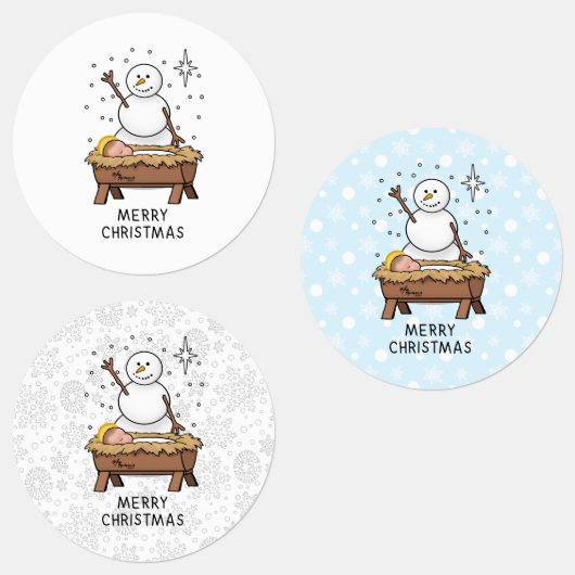 Vrolijke Kerstmiskerststal Baby Jesus Snowman Labels (Groep)