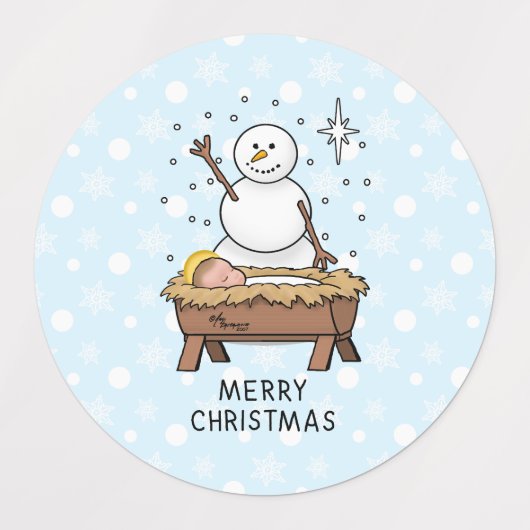 Vrolijke Kerstmiskerststal Baby Jesus Snowman Labels (Design 2)
