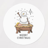 Vrolijke Kerstmiskerststal Baby Jesus Snowman Labels (Design 1)
