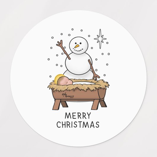 Vrolijke Kerstmiskerststal Baby Jesus Snowman Labels (Design 1)