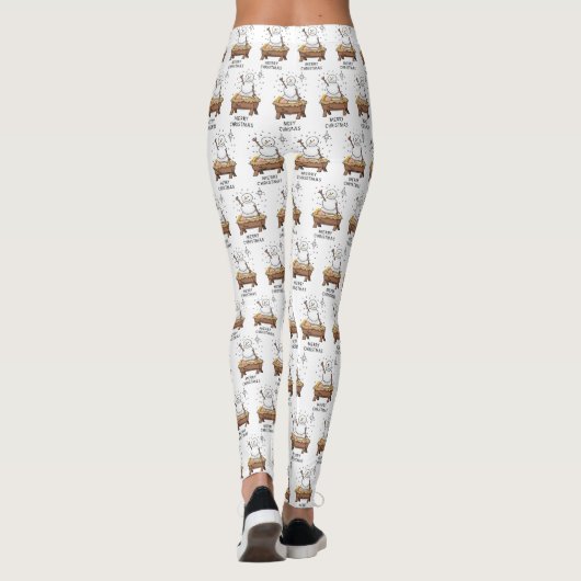 Vrolijke Kerstmiskerststal Baby Jesus Snowman Leggings (Achterkant)