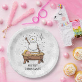 Vrolijke Kerstmiskerststal Baby Jesus Snowman Papieren Bordje (Feest)