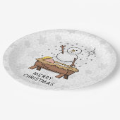 Vrolijke Kerstmiskerststal Baby Jesus Snowman Papieren Bordje (Gekanteld)