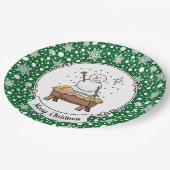 Vrolijke Kerstmiskerststal Baby Jesus Snowman Papieren Bordje (Gekanteld)