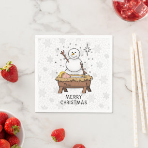 Vrolijke Kerstmiskerststal Baby Jesus Snowman Servet
