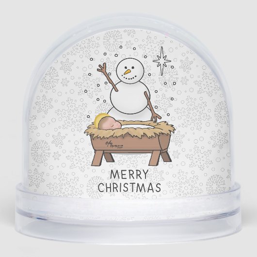 Vrolijke Kerstmiskerststal Baby Jesus Snowman Sneeuwbol (Voorkant)