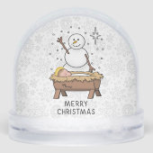 Vrolijke Kerstmiskerststal Baby Jesus Snowman Sneeuwbol (Achterkant)