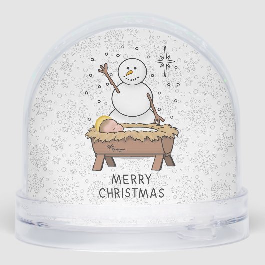 Vrolijke Kerstmiskerststal Baby Jesus Snowman Sneeuwbol (Achterkant)