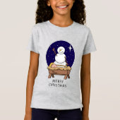 Vrolijke Kerstmiskerststal Baby Jesus Snowman T-shirt (Voorkant)