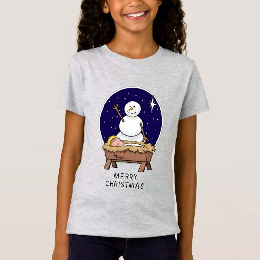 Vrolijke Kerstmiskerststal Baby Jesus Snowman T-shirt (Voorkant)