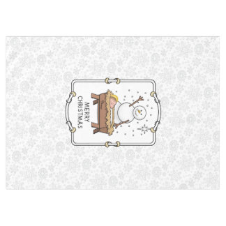 Vrolijke Kerstmiskerststal Baby Jesus Snowman Tafelkleed