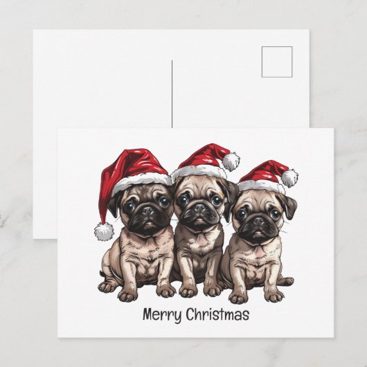 Vrolijke Kerstmismopshonden Santa Briefkaart (Voorkant / Achterkant)