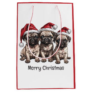 Vrolijke Kerstmismopshonden Santa Medium Cadeauzakje