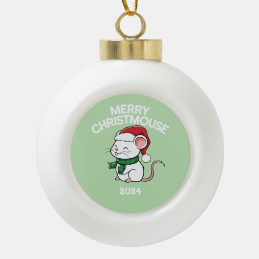 Vrolijke Kerstmuis Keramische Bal Ornament (Voorkant)
