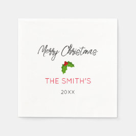 Vrolijke Kerstnaam Holly Jaar Feestelijke Vakantie Servet