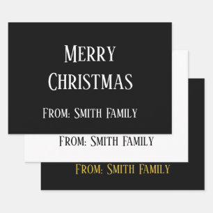 Vrolijke Kerstnaam Monogram Goud Zwart Wit Inpakpapier Vel