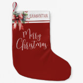 Vrolijke kerstnaam Red Bow Holly Kleine Kerstsok (Voorkant)