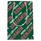 Vrolijke Kerstnaam Typografie Groen Rood Medium Cadeauzakje (Voorkant)