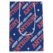 Vrolijke Kerstnaam Typografie Red Navy Blue Medium Cadeauzakje (Achterkant)