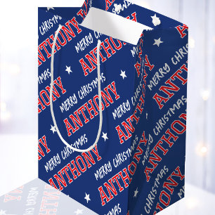 Vrolijke Kerstnaam Typografie Red Navy Blue Medium Cadeauzakje