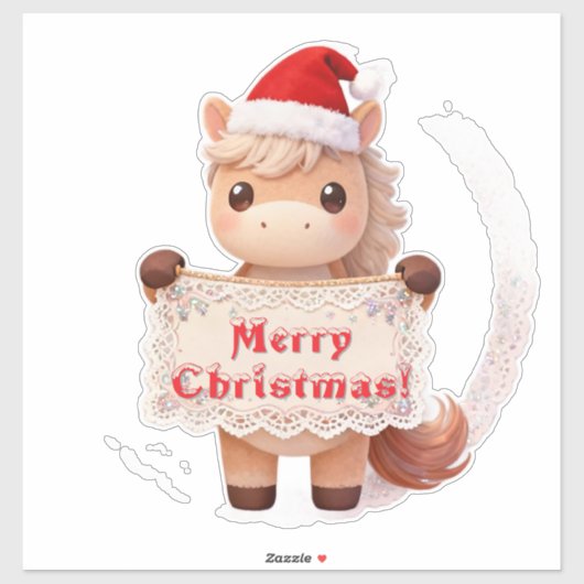 Vrolijke Kerstpaard met banner Sticker (Vel)