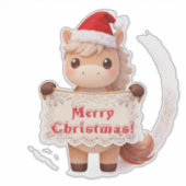 Vrolijke Kerstpaard met banner Sticker (Voorkant)