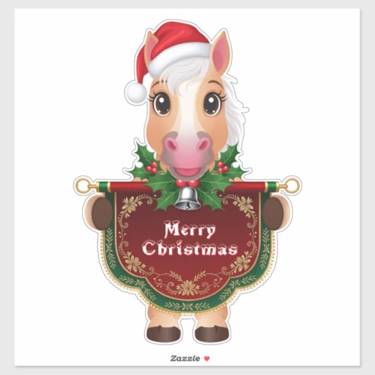 Vrolijke Kerstpaard met banner Sticker (Vel)