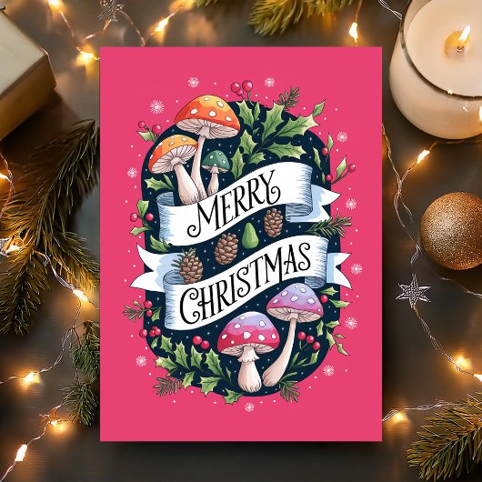 Vrolijke kerstpaddenstoel feestdagen kaart