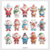 Vrolijke kerstpersonages sticker (Vel)