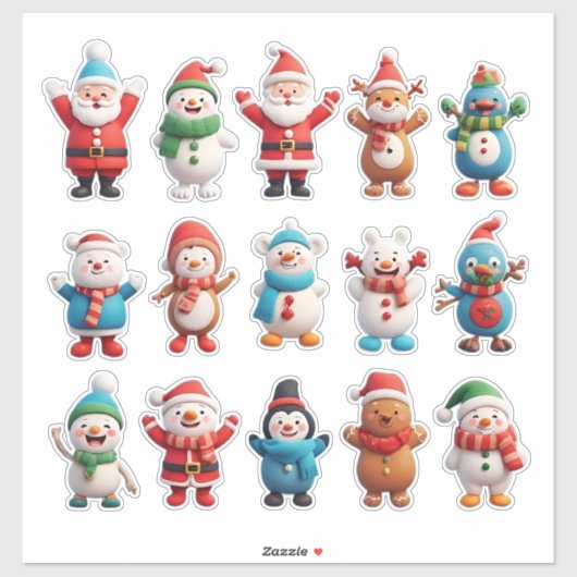 Vrolijke kerstpersonages sticker (Vel)