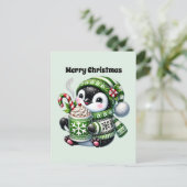 Vrolijke kerstpinguïn aanpasbaar feestdagenkaart (Staand voorkant)