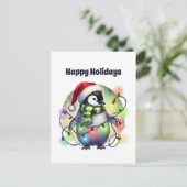 Vrolijke kerstpinguïn aanpasbaar feestdagenkaart (Staand voorkant)