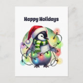 Vrolijke kerstpinguïn aanpasbaar feestdagenkaart (Voorkant)