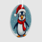 🎄🐧 Vrolijke Kerstpinguïn Kerstsouvenir ✨ Ornament (voorkant)