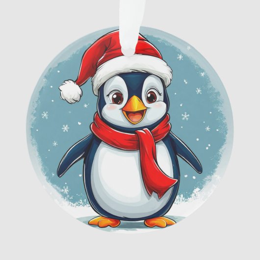 🎄🐧 Vrolijke Kerstpinguïn Kerstsouvenir ✨ Ornament (voorkant)