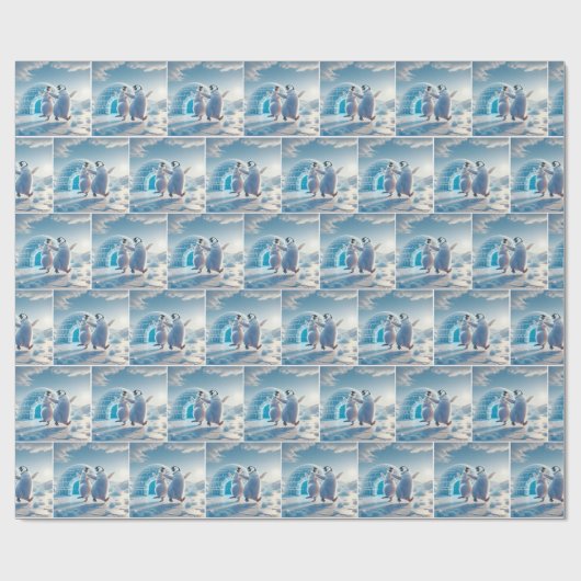 Vrolijke kerstpinguïns dansen cadeaupapier (Vlak)