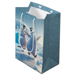 Vrolijke kerstpinguïns dansen medium cadeauzakje
