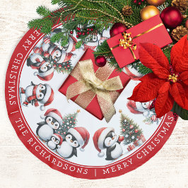 Vrolijke Kerstpinguïns Familienaam Wit en Rood Kerstboom Rok