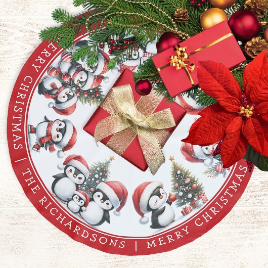 Vrolijke Kerstpinguïns Familienaam Wit en Rood Kerstboom Rok