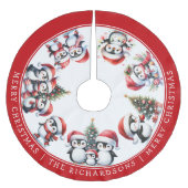 Vrolijke Kerstpinguïns Familienaam Wit en Rood Kerstboom Rok (Voorkant)