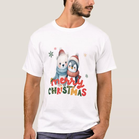 Vrolijke Kerstpinguïns Knuffelen - Schattigee Vaka T-shirt (Voorkant)